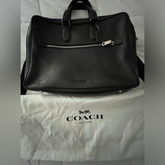 Coach Kennedy Double Zip Brief Briefcase Computer Bag Pebbled Black Leather - Picture 5 of 16